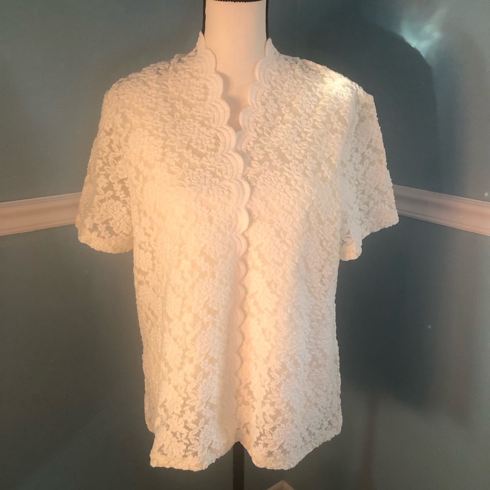 Susan Graver Elegant Lined White Lace Women's Top XL New